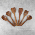 Teak Wood Six-Piece Set, Solid Wood, Environmentally Friendly, Does Not Damage Pots, Good Heat Insulation, Kitchen Functional Spoon and Spatula Set