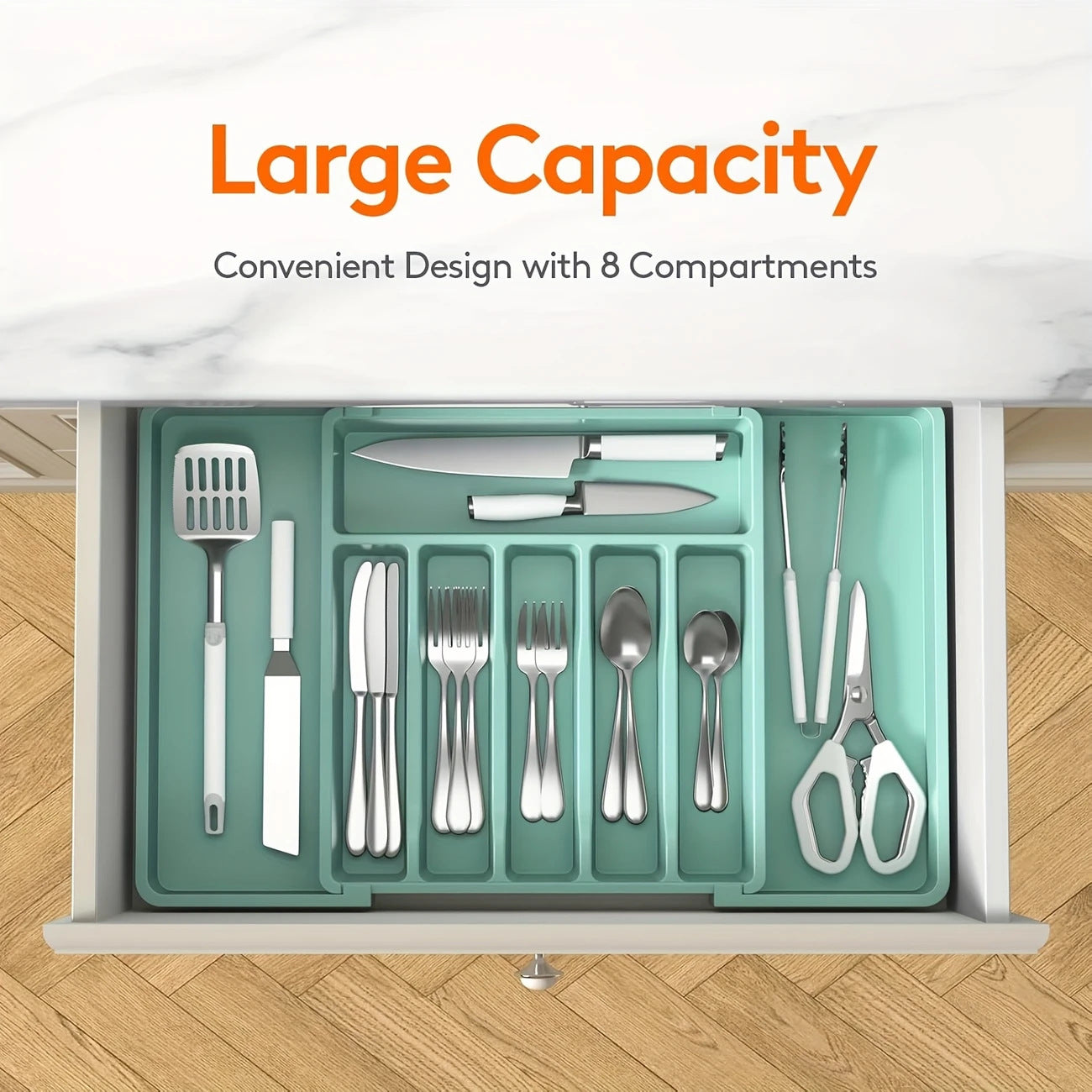 TEMU Cross-border New Expandable Utensil Tray Extended Tableware Storage Box Home Amazon