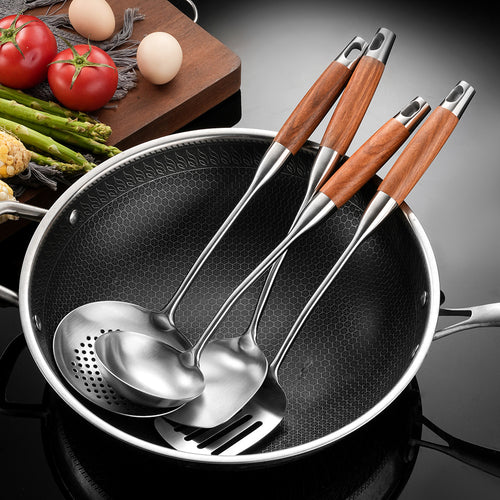 Cross-Border Kitchenware 316 Stainless Steel Spatula for Cooking Household Soup Spoon Rosewood Handle Spatula Kitchen Utensils Frying Spoon
