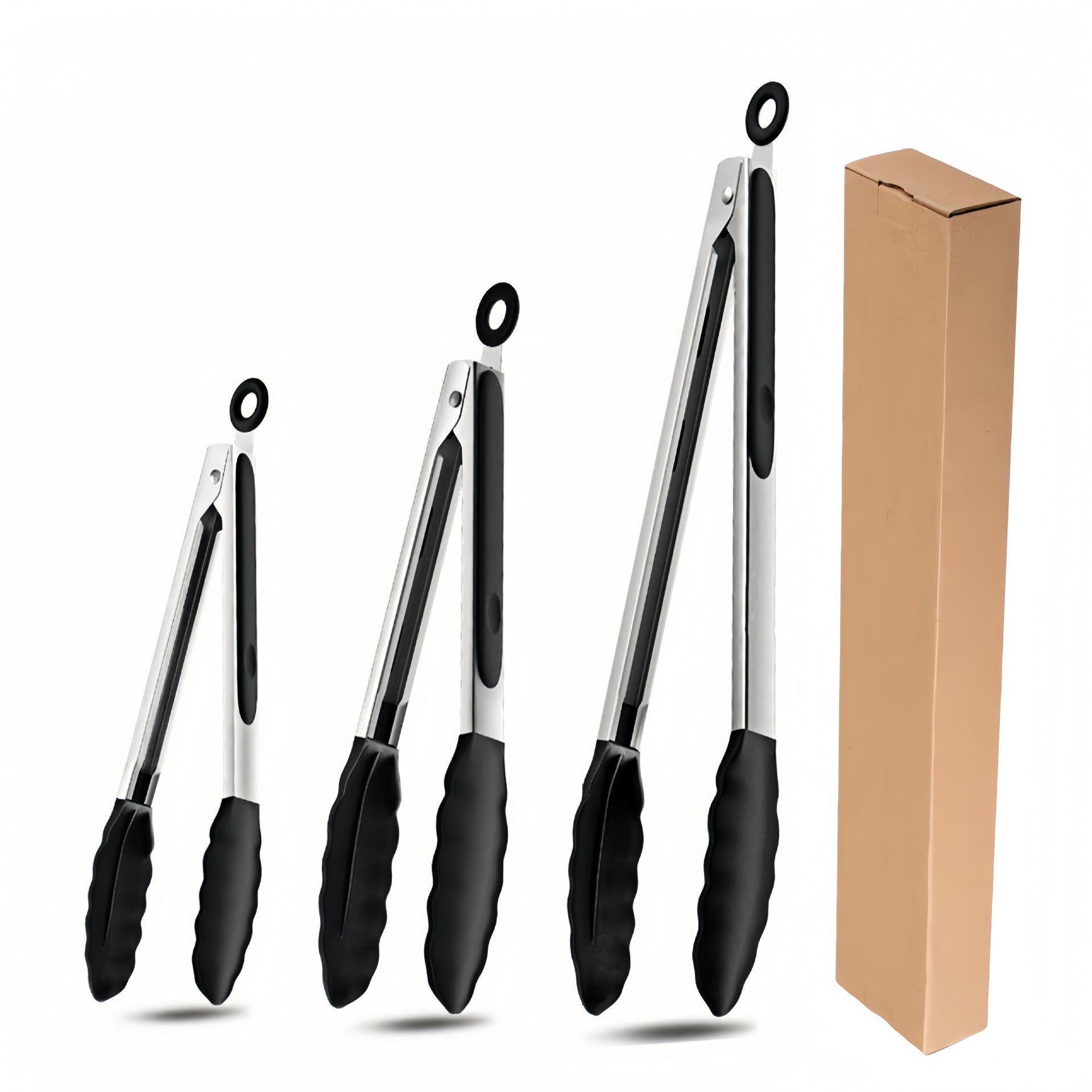 Cross-Border Black Silicone Clip High Temperature Resistant Kitchen Food Frying Stainless Steel Bread Clip Steak Clip Kitchen Food Clip