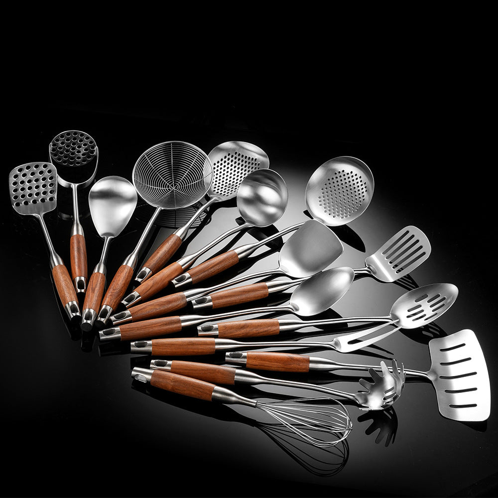 Cross-Border Kitchenware 316 Stainless Steel Spatula for Cooking Household Soup Spoon Rosewood Handle Spatula Kitchen Utensils Frying Spoon