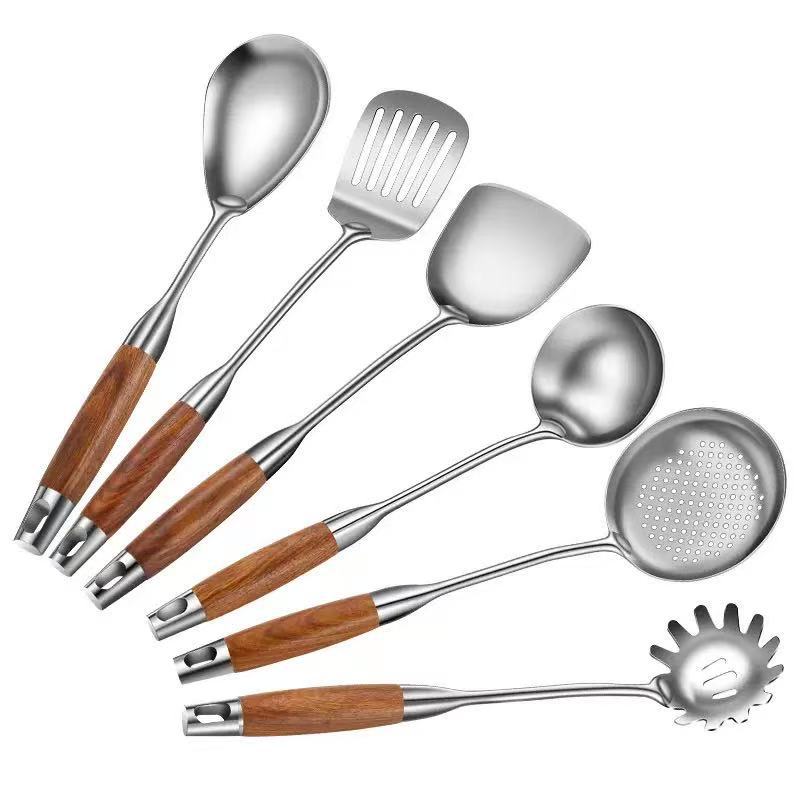 Cross-Border Kitchenware 316 Stainless Steel Spatula for Cooking Household Soup Spoon Rosewood Handle Spatula Kitchen Utensils Frying Spoon