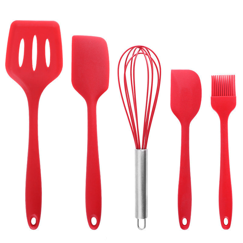 Cross-Border Kitchen Silicone Spatula Brush Egg Beater Silicone Kitchen Utensils 5-Piece Set Cooking Set Baking Tools