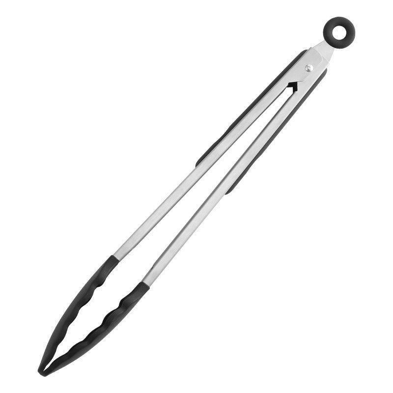 Cross-Border Black Silicone Clip High Temperature Resistant Kitchen Food Frying Stainless Steel Bread Clip Steak Clip Kitchen Food Clip