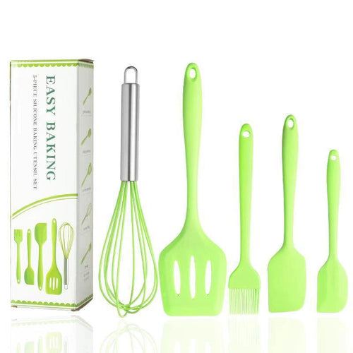 Cross-Border Kitchen Silicone Spatula Brush Egg Beater Silicone Kitchen Utensils 5-Piece Set Cooking Set Baking Tools