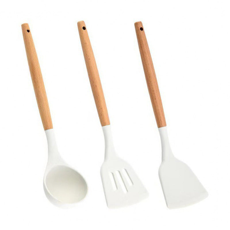 Wooden Handle Silicone Kitchen Utensils Household High Temperature Resistant Spatula Soup Spoon Non-Stick Pan Special Cooking Spatula Spatula Set