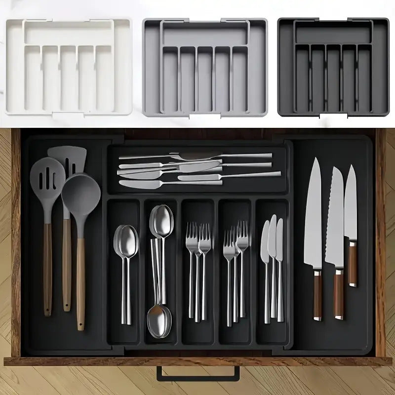 TEMU Cross-border New Expandable Utensil Tray Extended Tableware Storage Box Home Amazon