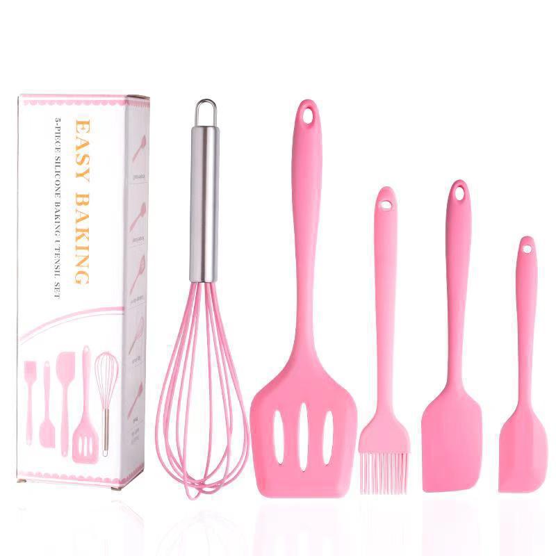 Cross-Border Kitchen Silicone Spatula Brush Egg Beater Silicone Kitchen Utensils 5-Piece Set Cooking Set Baking Tools