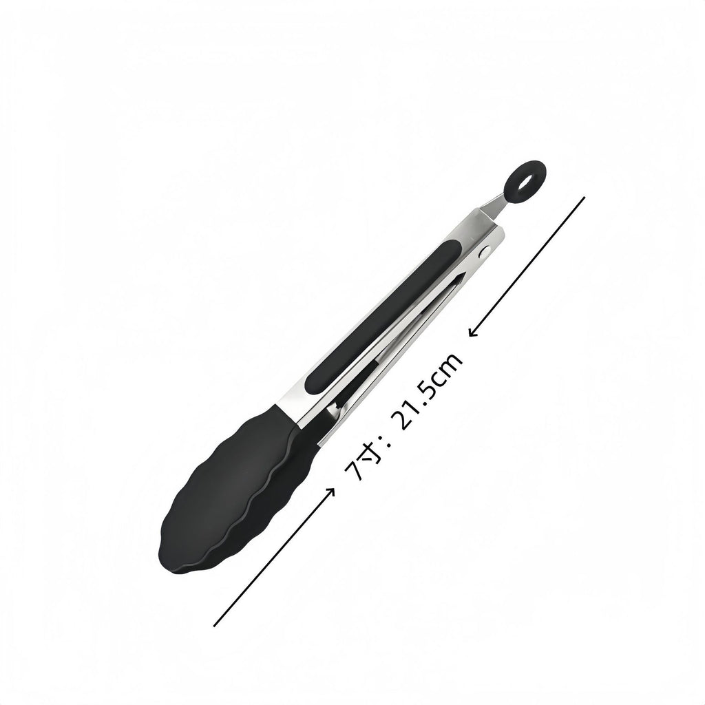 Cross-Border Black Silicone Clip High Temperature Resistant Kitchen Food Frying Stainless Steel Bread Clip Steak Clip Kitchen Food Clip