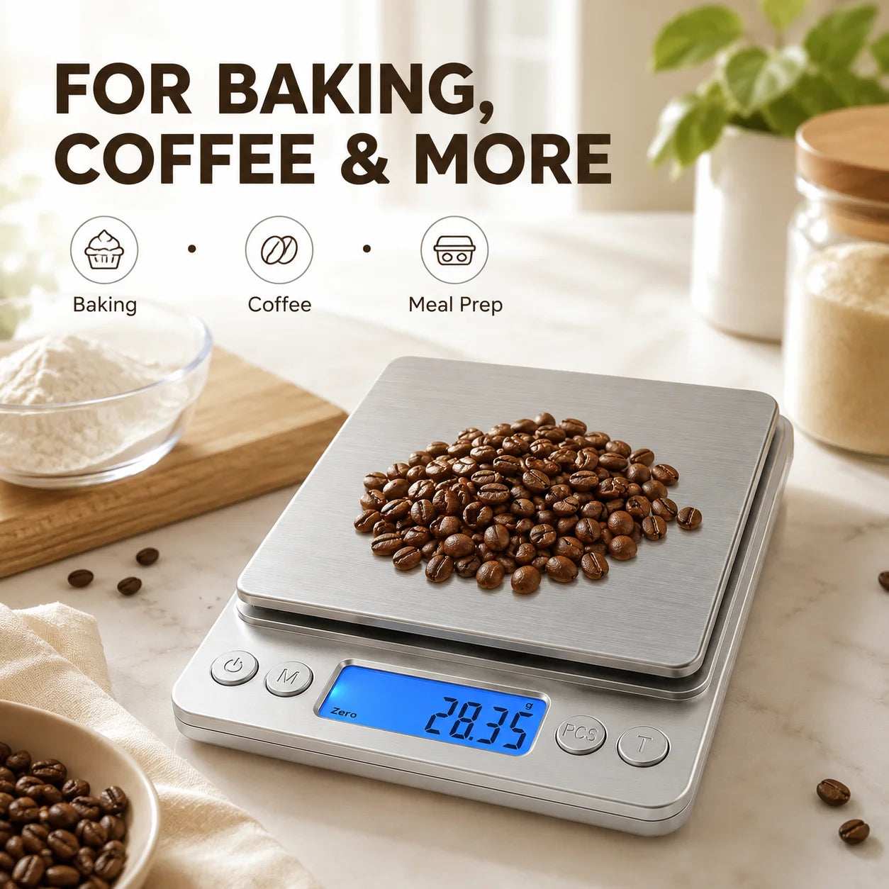Digital Kitchen Scale Stainless Steel Food Scale with LCD Display for Precise Weighing of Cooking Ingredients Diet