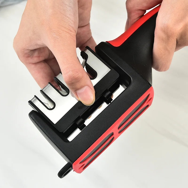 Kitchen 4Segment Knife Sharpener / Hand-Held Black Sharpening Stone
