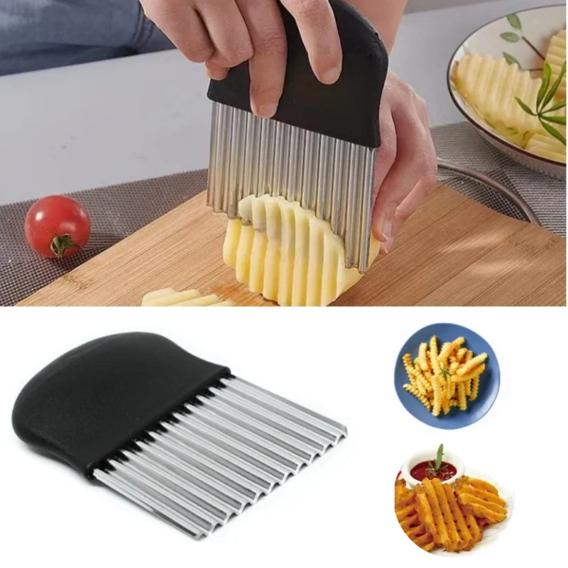 Stainless Steel Potato Chip Slicer Dough Vegetable Fruit Crinkle Wavy Kitchen Knife Cutter Chopper French Fry Maker